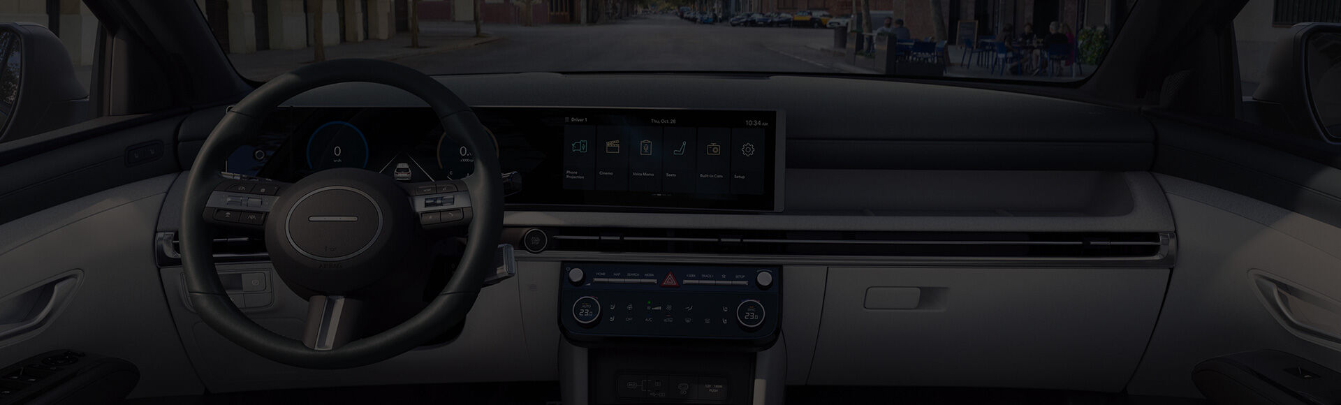 Closer view at the front part of Hyundai car with its logo and grille