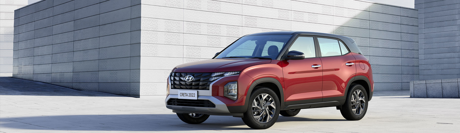 Closer view at the front part of Hyundai car with its logo and grille